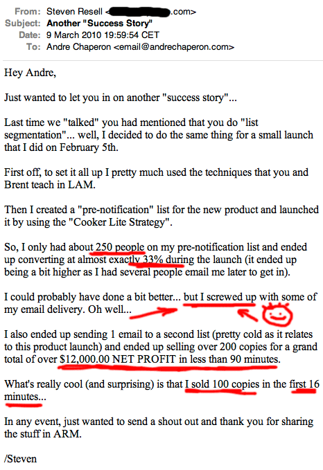 Steven Resell success email 2